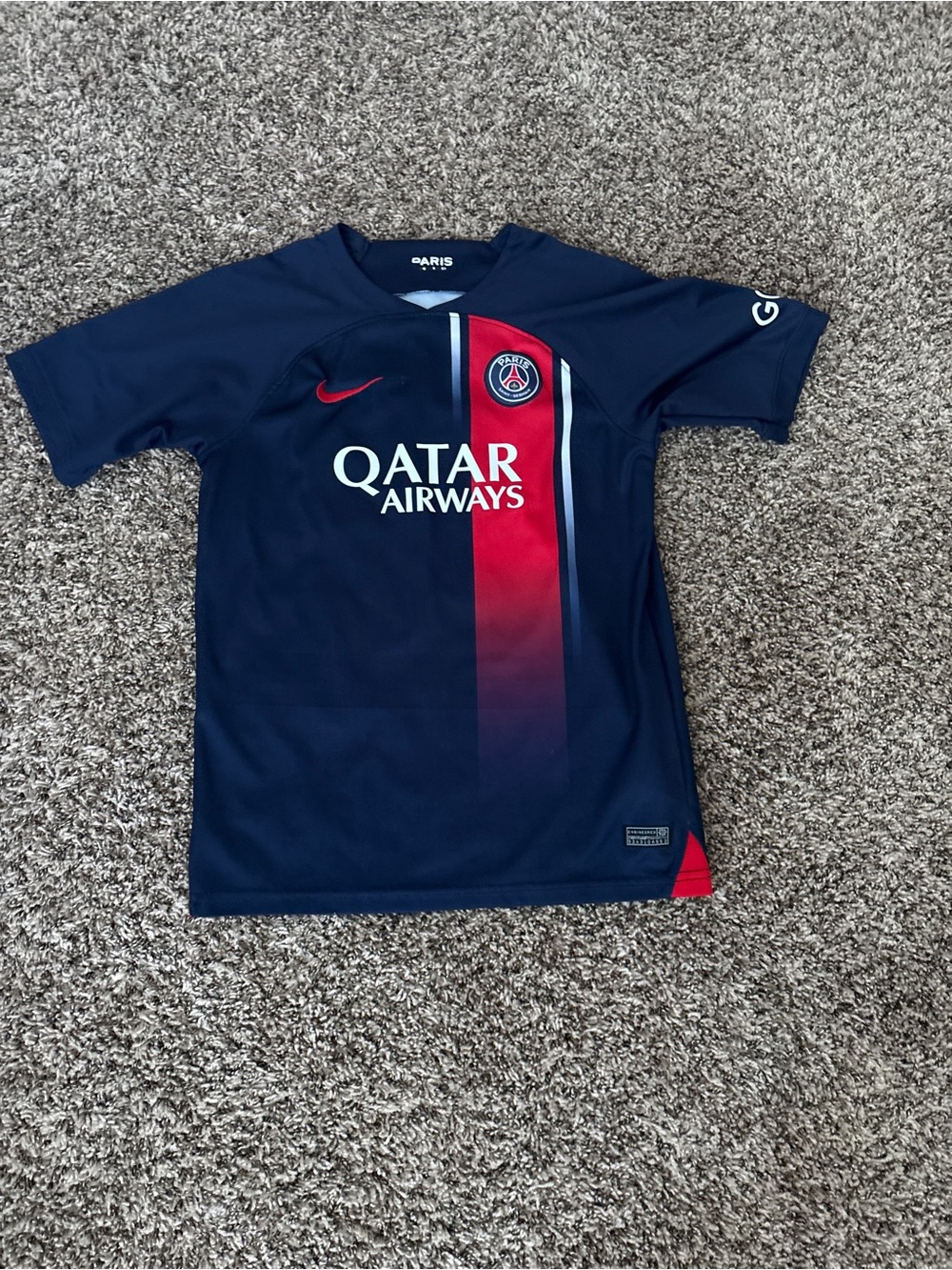 Nike Kids PSG Navy and Red Soccer Jersey with Qatar Airways